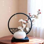 Chinese Style Black Screen Flower Decor Set. Flower + Vase + Black Screen - Image 2