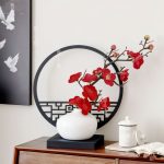 Chinese Style Black Screen Flower Decor Set. Flower + Vase + Black Screen - Image 4